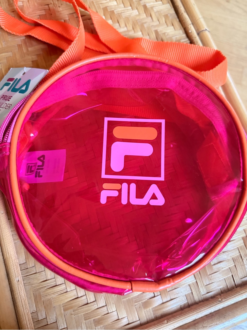 FILA Prue Transparent Pink & Orange Clear Round Circular Crossbody Clear Bag NWT